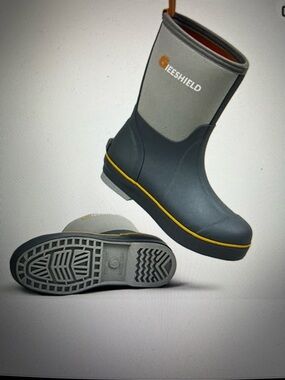 Men’s Gray Waterproof Rain Boots with Yellowish orange  Trim
